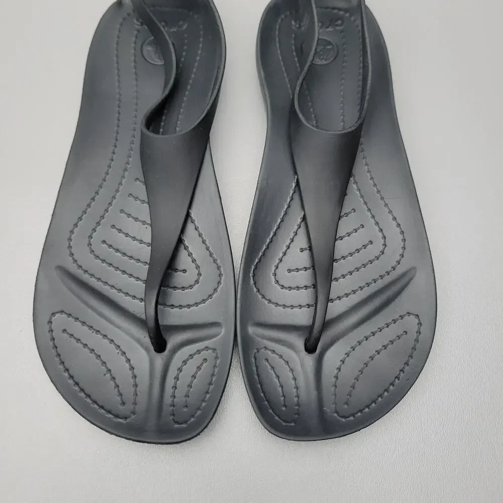 Crocs Womens Serena Sexy Flip Flop Sandal Size 9 Slingback Thong Black Shoe